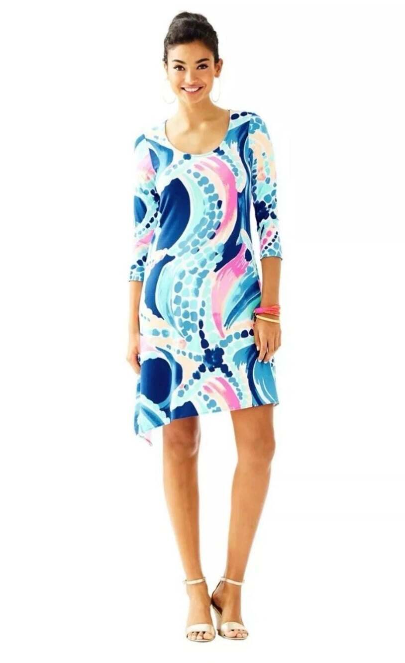 Lilly Pulitzer ARIANA Asymmetric Swing Dress Multi Ocean Jewels XS